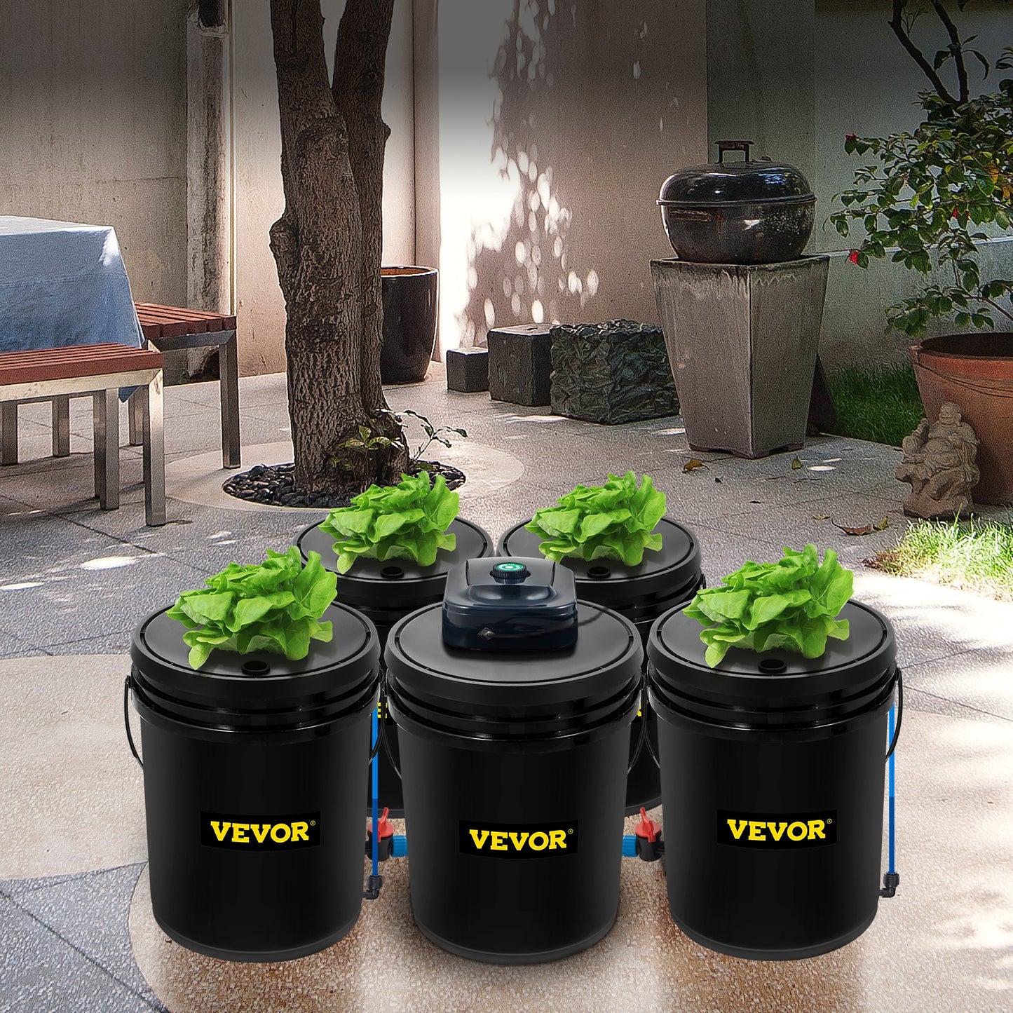 Hydroponic DWC System with 5 Gallon Buckets, Pump, Air Stone & Reservoir - Indoor/Outdoor Grow Kit