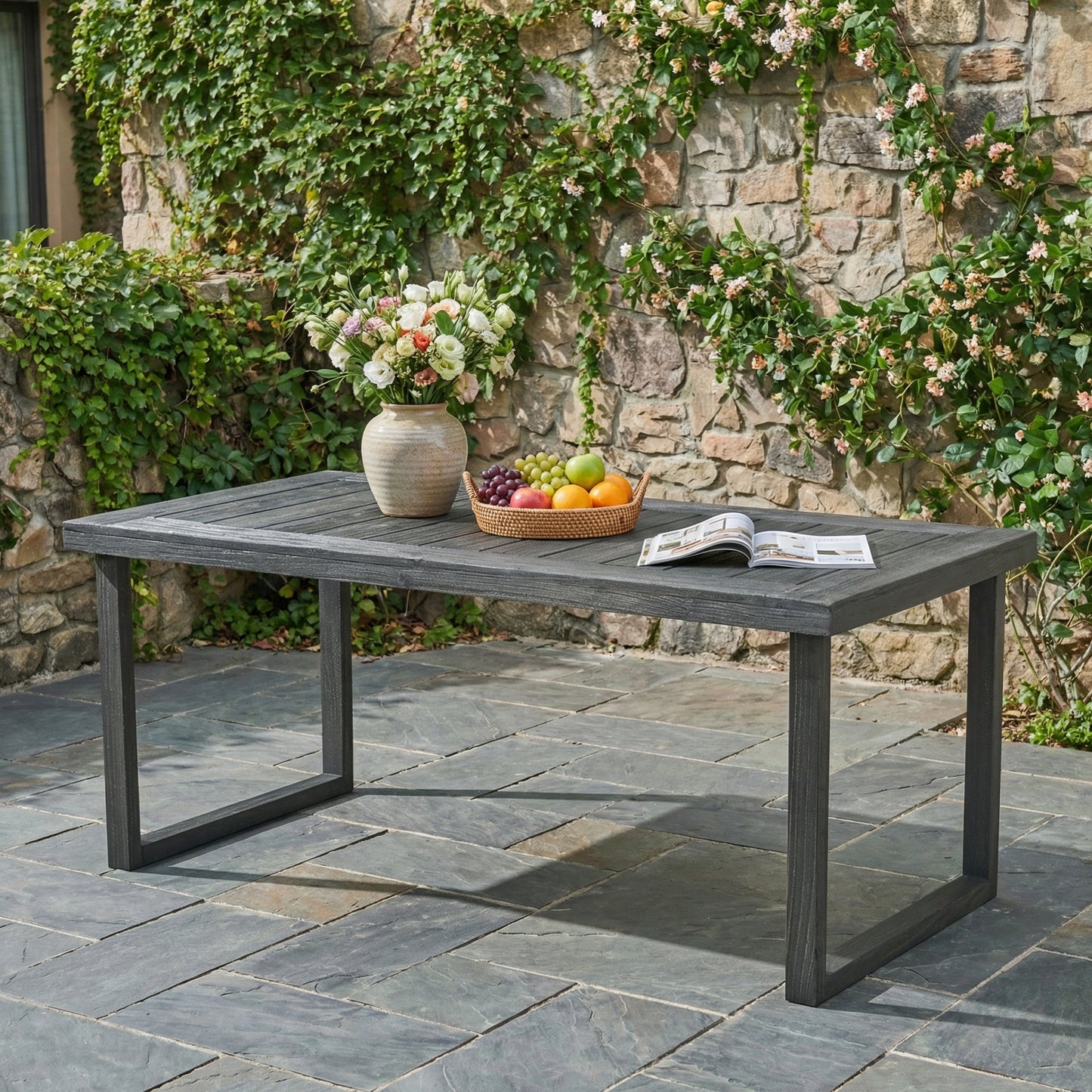 Outdoor 69" Acacia Wood Dining Table - Dark Gray Finish