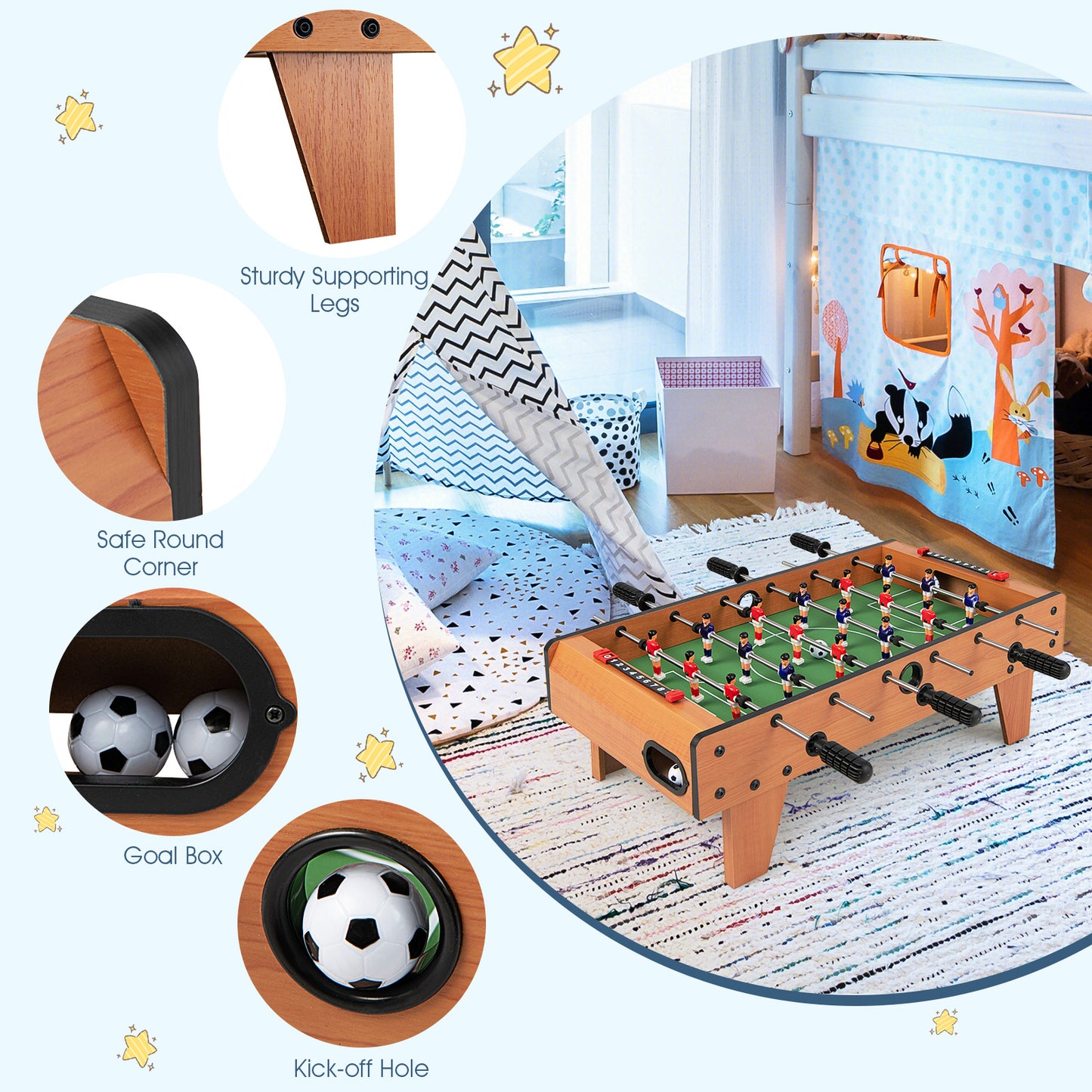 27 Inch Indoor Foosball Table with Legs - Solid Wood Construction