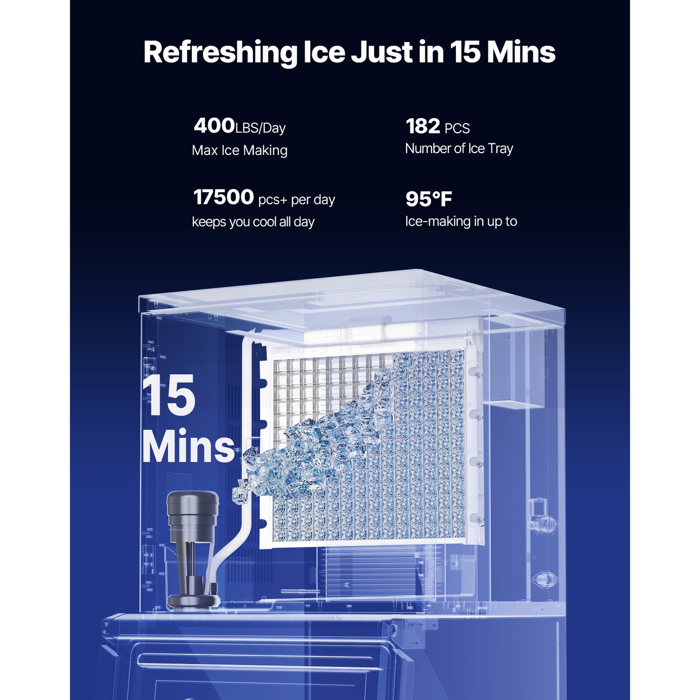 Commercial Ice Maker Machine 400LBS 24H with Stainless Steel Bin & Touchscreen