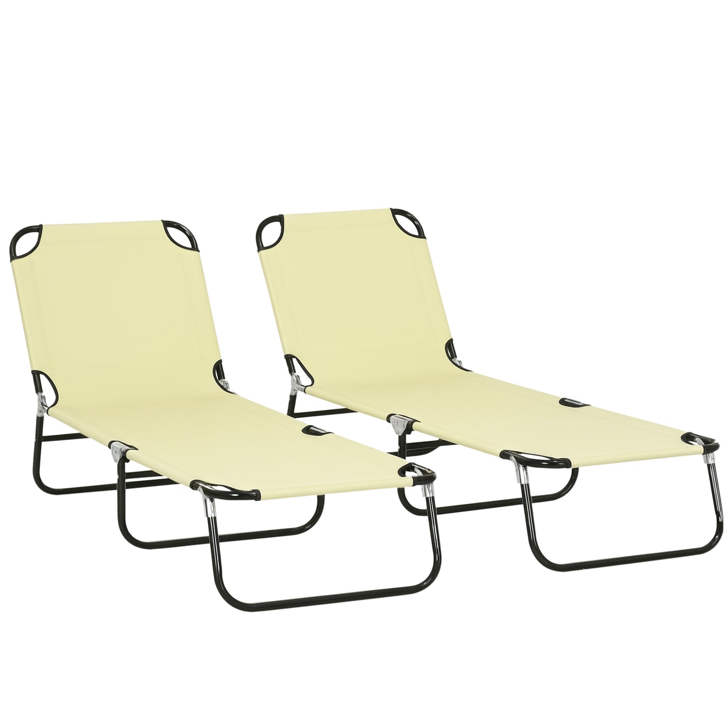 Folding Chaise Lounge Chairs - 2 Piece Outdoor Set, Beige