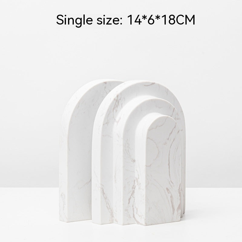 Marble Geometric Bookend Set - Modern White & Yellow Book Holders for Bookshelf Decoration