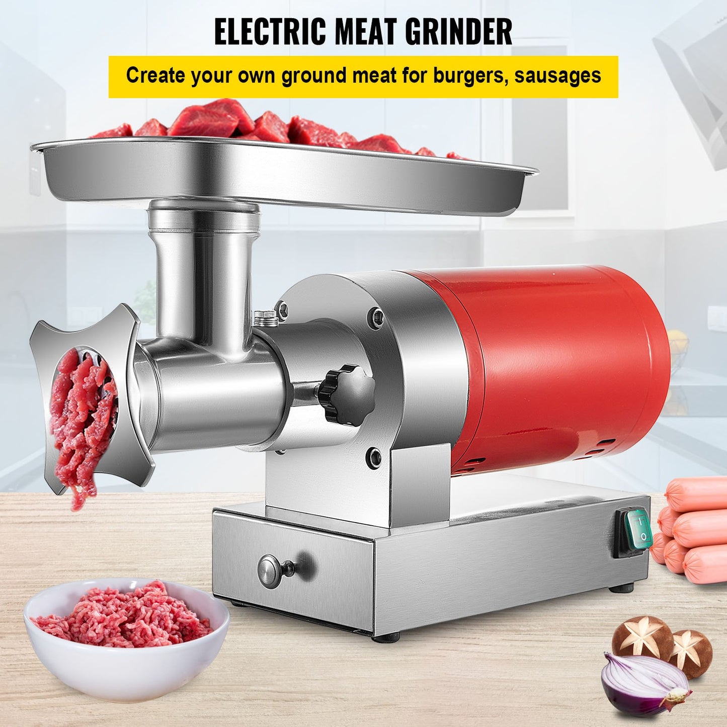 Electric Meat Grinder 661 Lb/Hour 1100W Heavy Duty Food Processor with Sausage Kit
