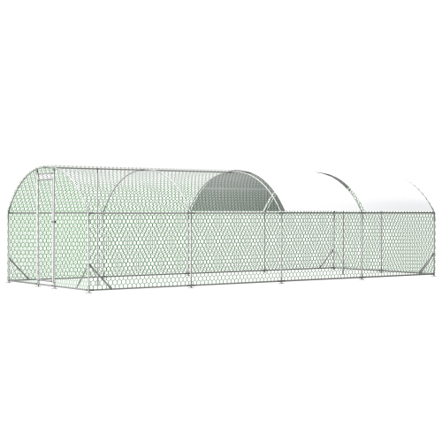 Large Metal Chicken Coop Walk-In Poultry Cage with Waterproof Cover - Silver