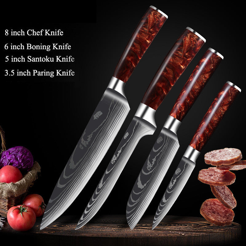 Damascus Laser Pattern Knife Set with Resin Handle - Multiple Sizes