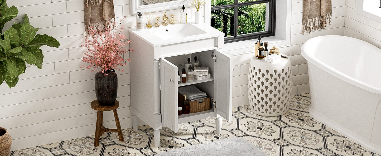 24-Inch Modern Bathroom Vanity with Ceramic Sink & Storage Cabinet