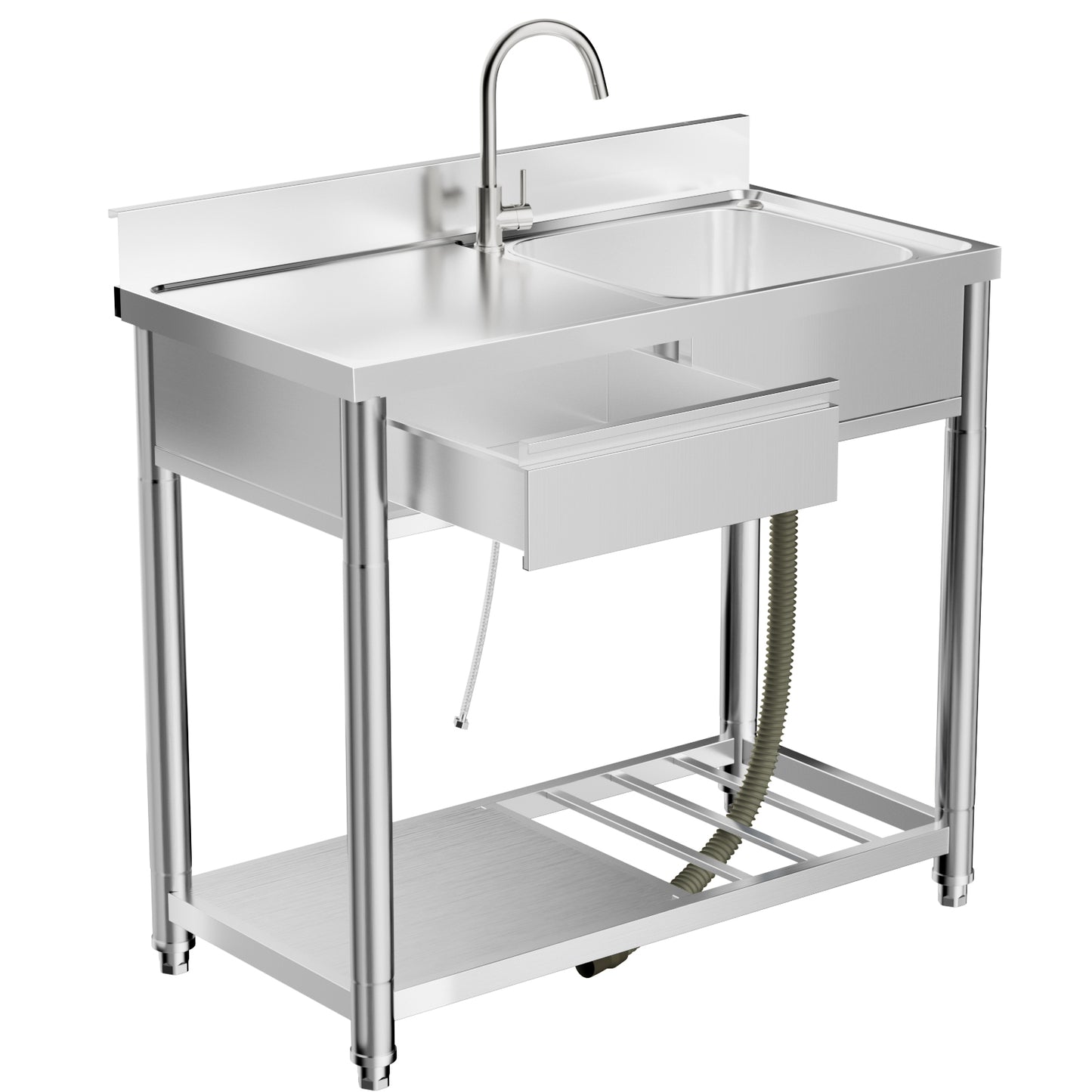 304 Stainless Steel Outdoor Utility Sink with Workbench & Shelf