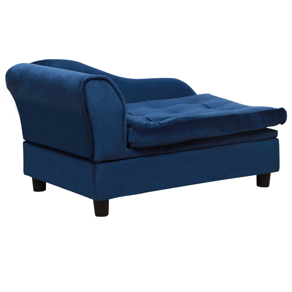 Small Dog Bed with Hidden Storage - Modern Pet Sofa with Soft Foam & Blue Finish