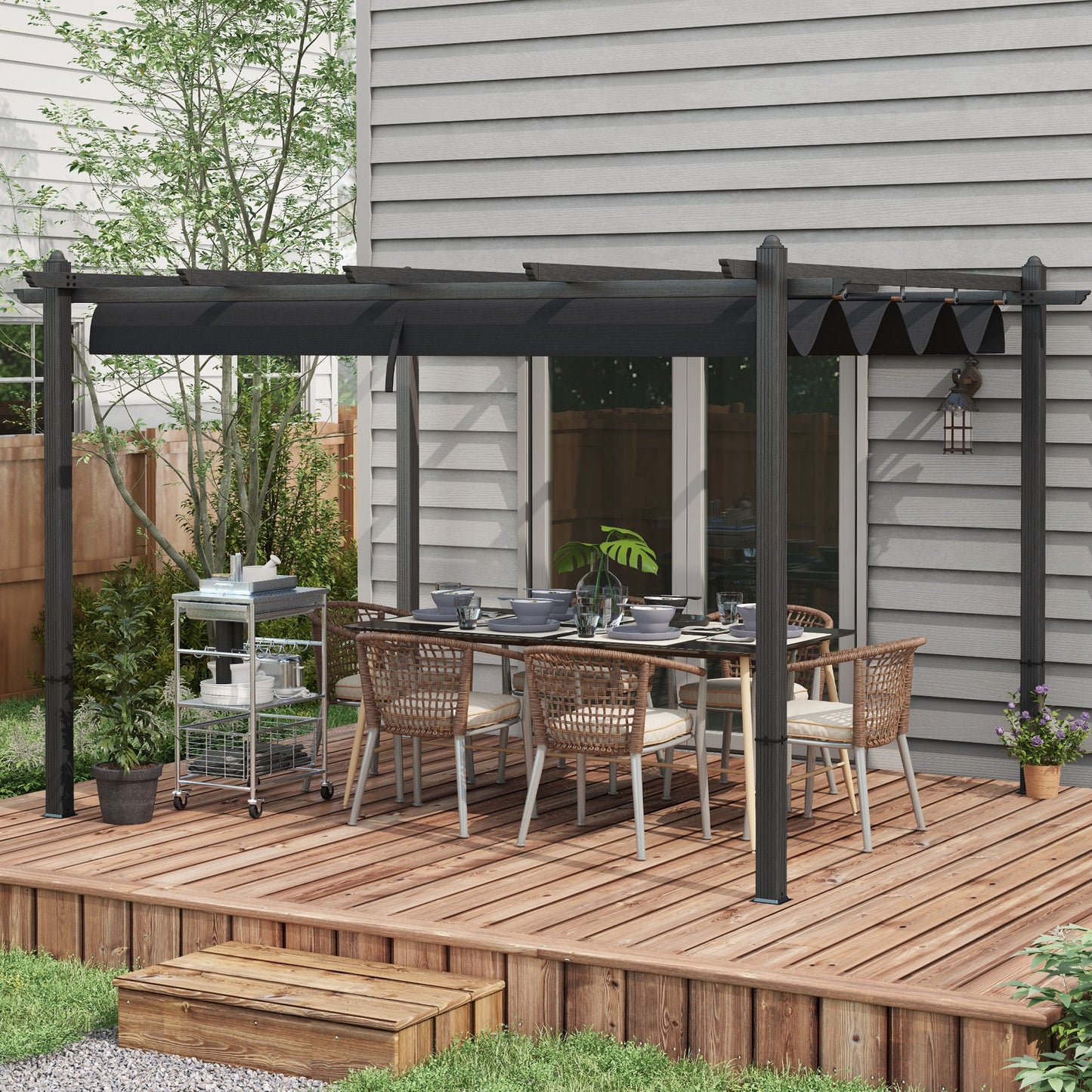 Aluminum Retractable Pergola Canopy - Gray Outdoor Shade Shelter