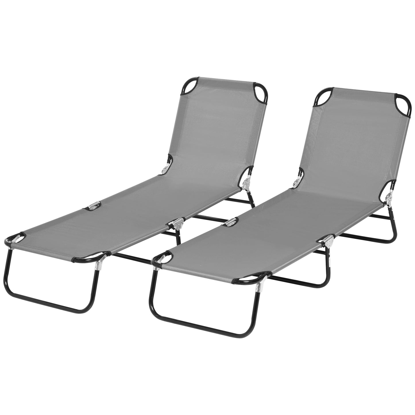 Folding Chaise Lounge Chairs - 2-Piece Set with 5-Level Recline, Dark Gray