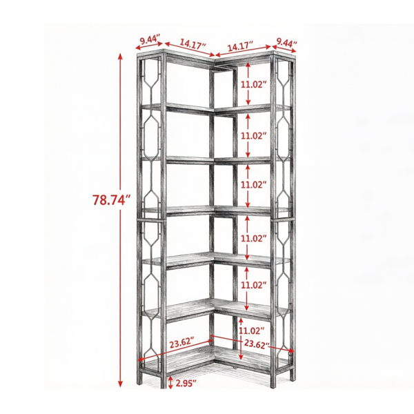 7-Tier Corner Shelf - Space-Saving Hexagonal Bookcase