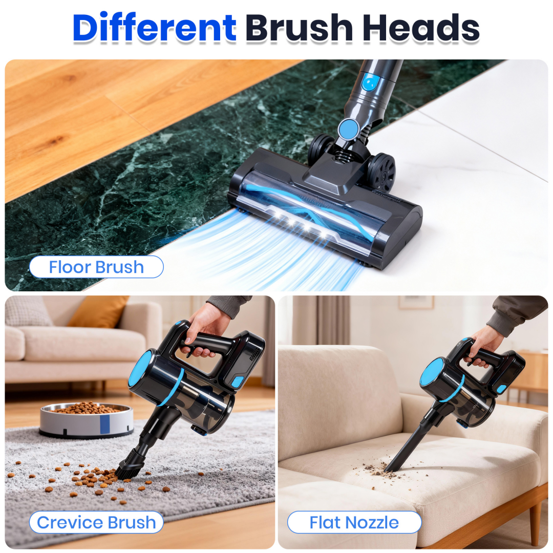 Cordless Stick Vacuum Cleaner with LED Light - Blue Silver