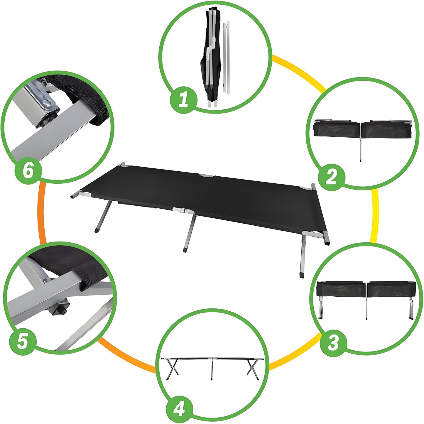 Portable Folding Camping Cot with Carry Bag - Lightweight Black