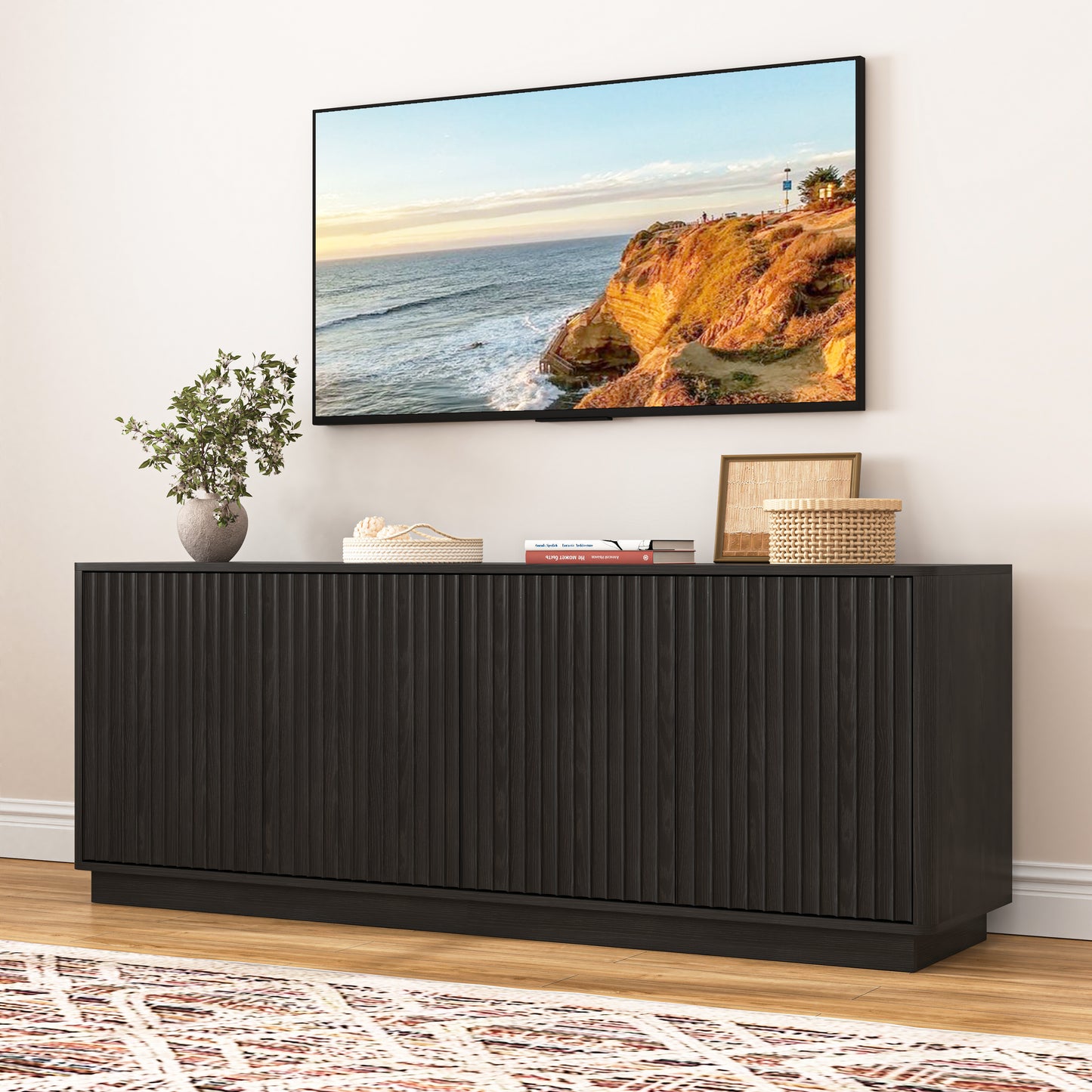 Buffet Storage Cabinet - 62.99" Wooden Sideboard with 4 Doors - Black
