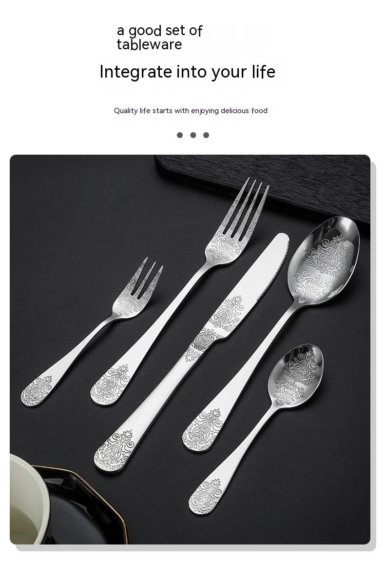 Vintage Gold-Plated Stainless Steel Cutlery Set - Dinner Knife Fork Spoon Tea Spoon