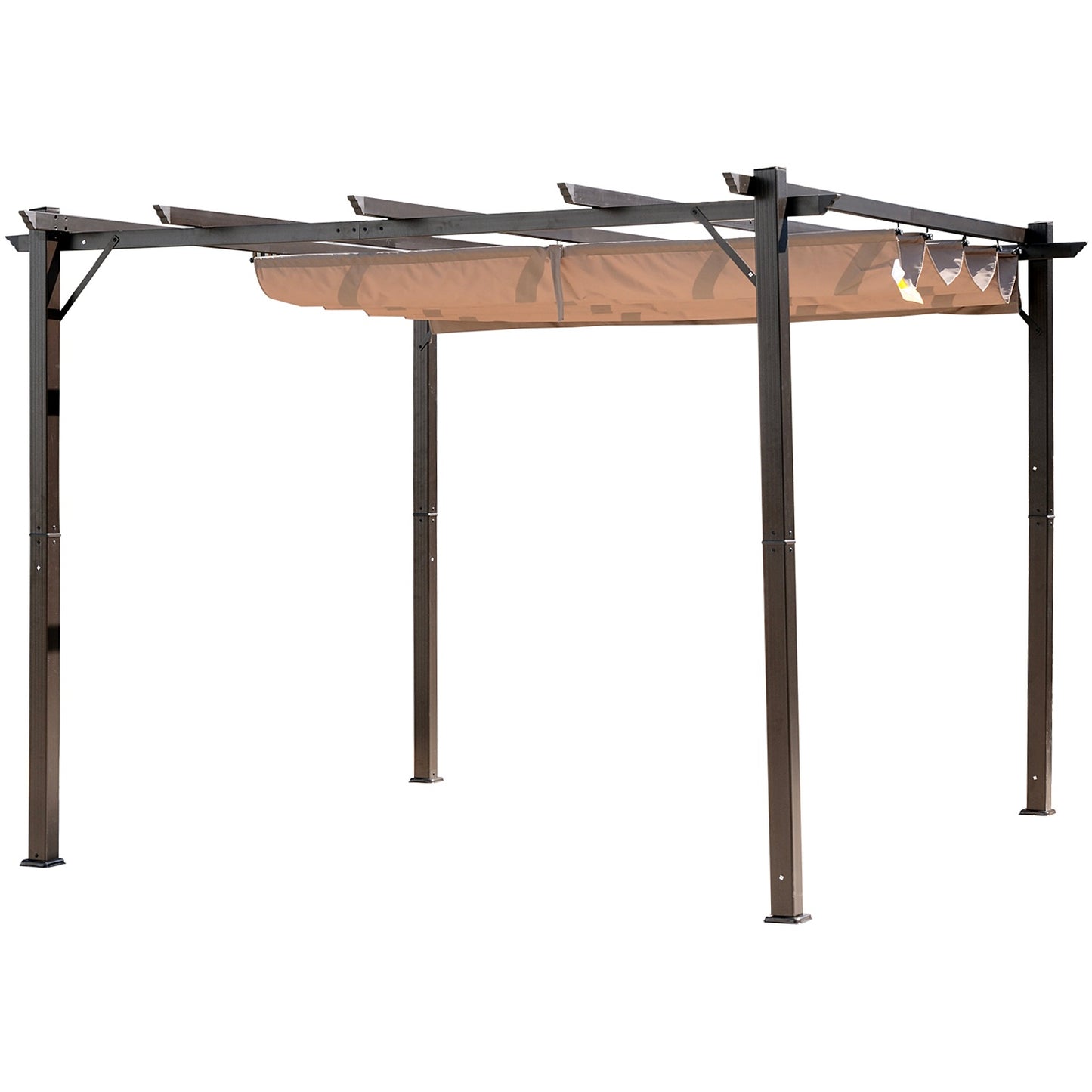 10x10 Outdoor Aluminum Pergola with Retractable Canopy - Brown