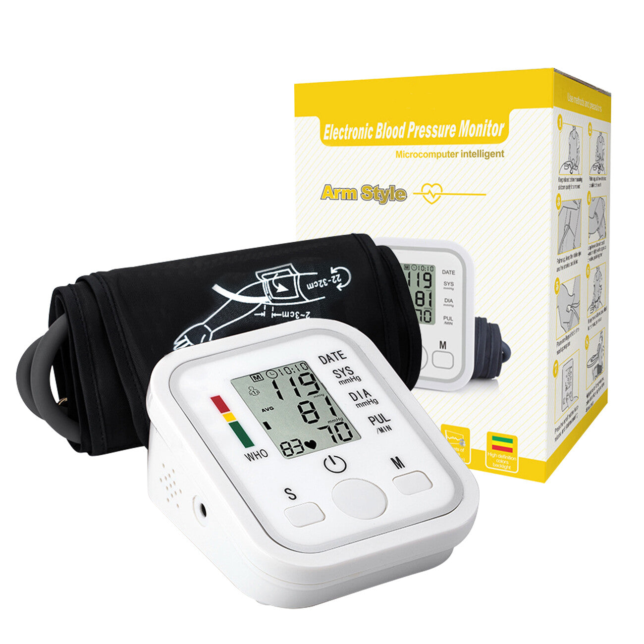 Automatic Upper Arm Blood Pressure Monitor with Voice Guidance & Backlit Screen