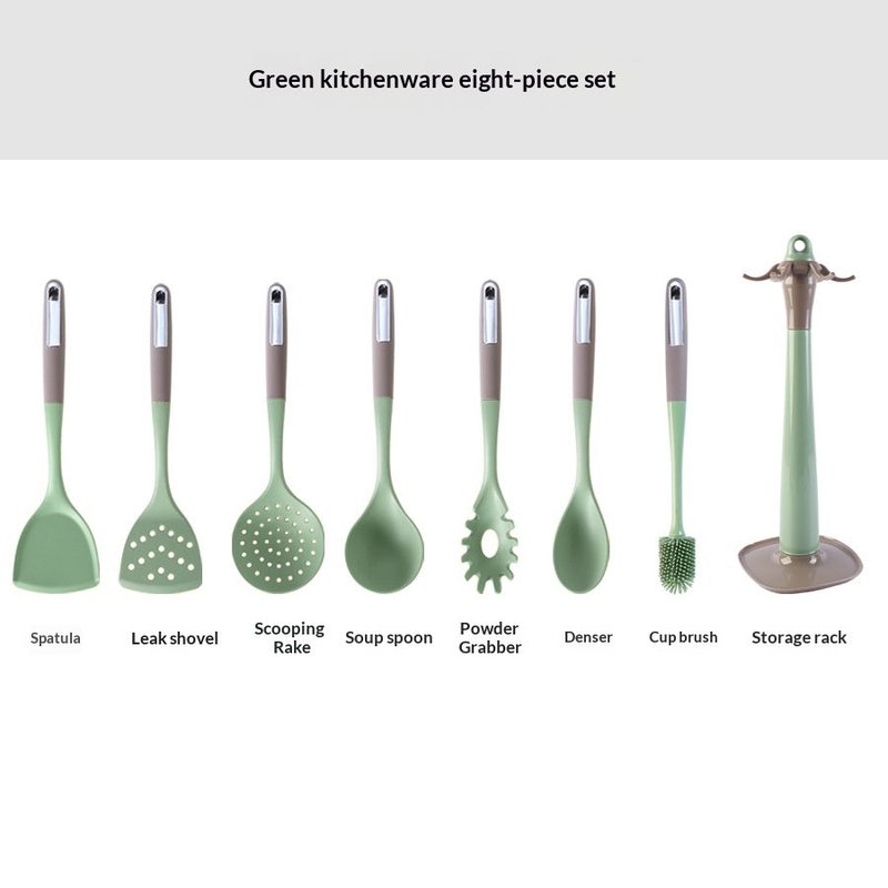 Silicone Kitchenware Set with 7 Utensils and Storage Rack - Multi-Color