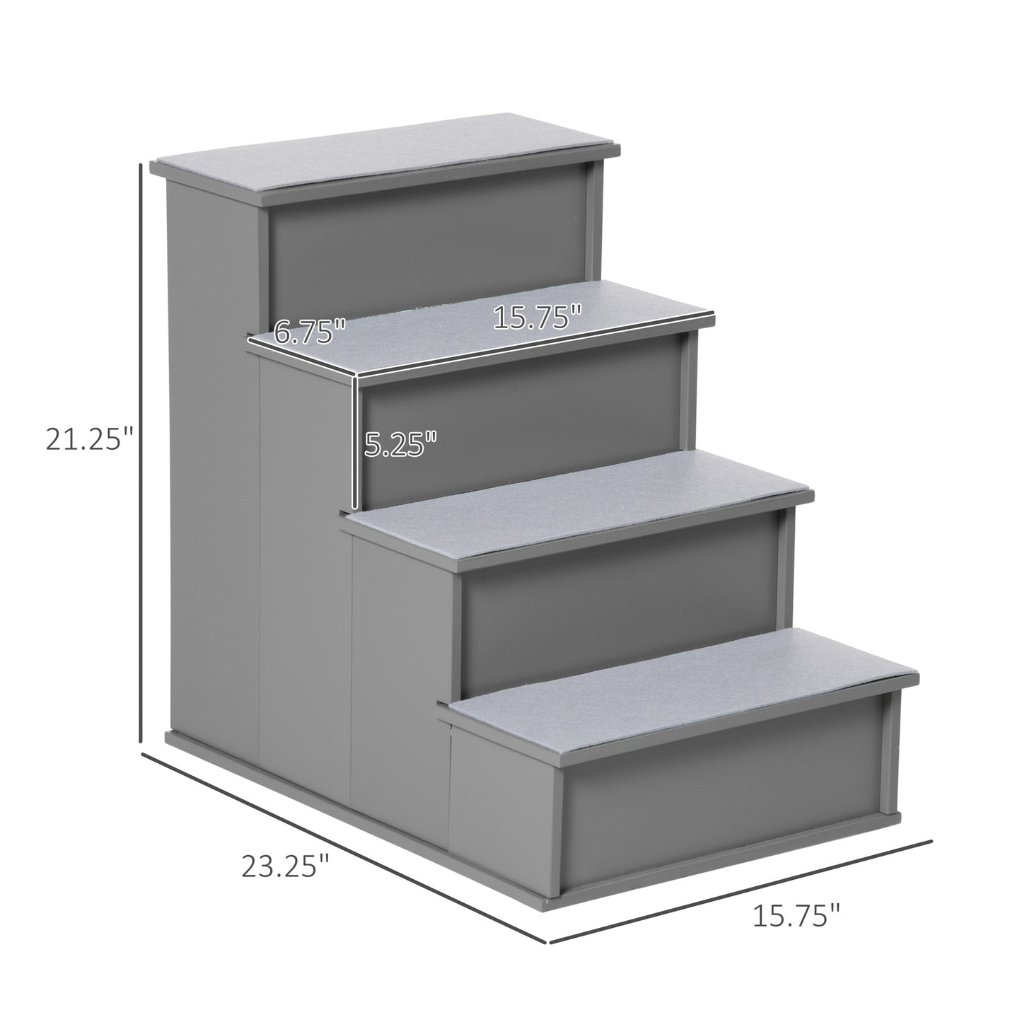 Small Dog Pet Stairs with Cushioned Cover - Grey, 15.75 x 23.25 x 21.25 inches