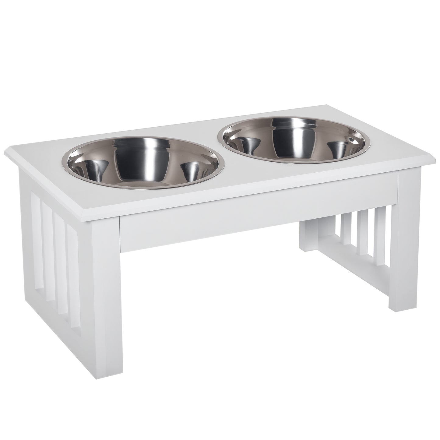 Small Elevated Dog Feeding Station with Stainless Steel Bowls and Wooden Frame