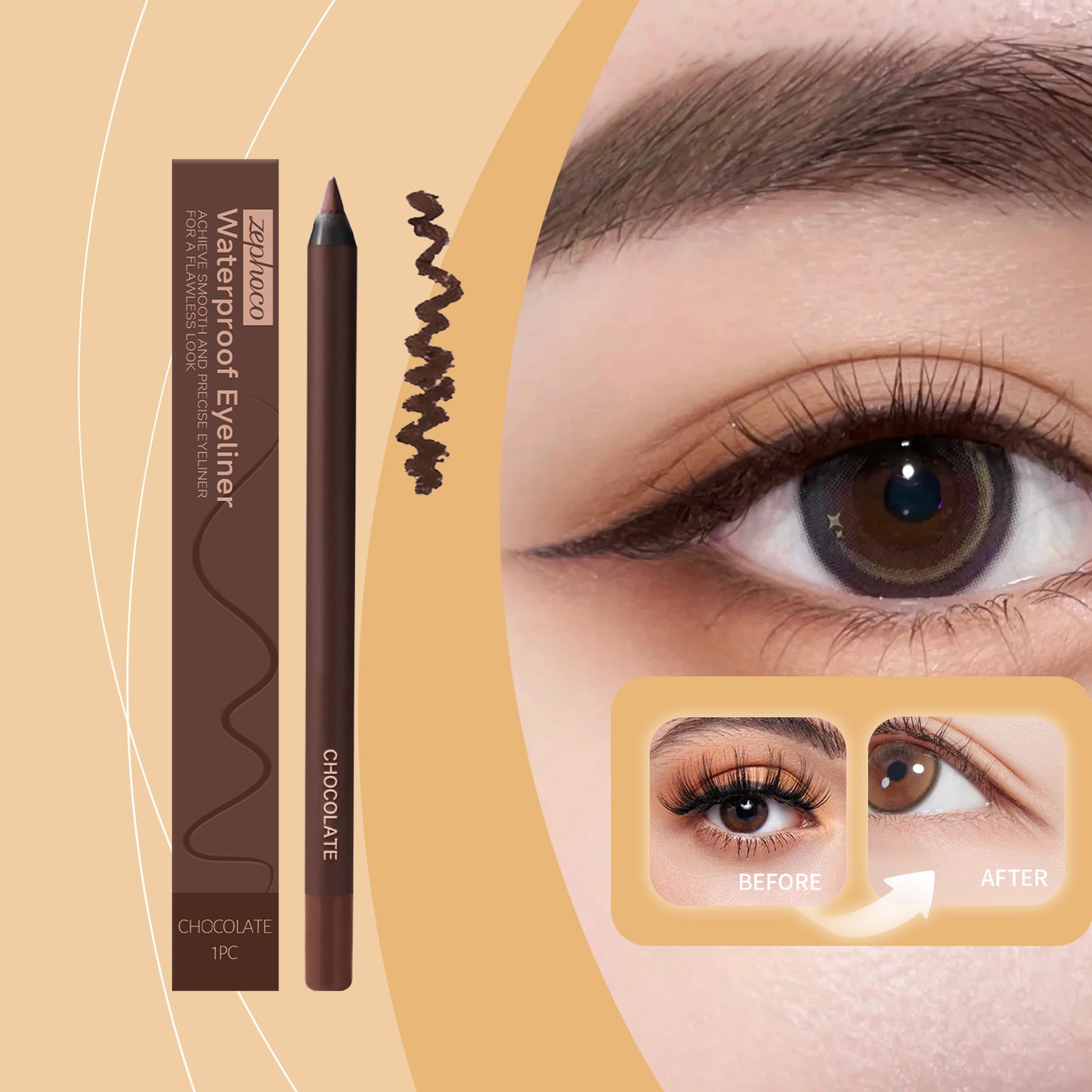 Waterproof Chocolate Eyeliner - Long-Lasting Makeup for Eyes 30ml