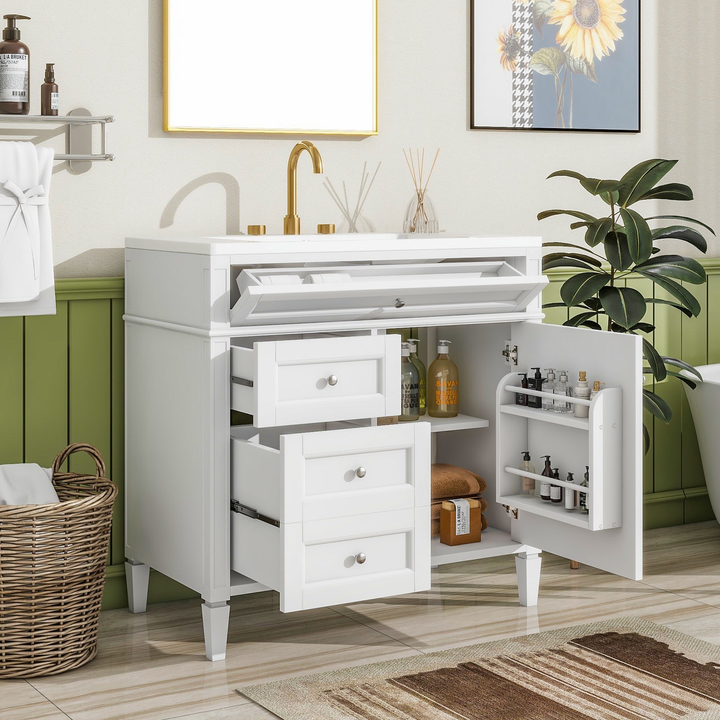 36'' Modern Bathroom Vanity with Ceramic Sink and Storage Cabinet