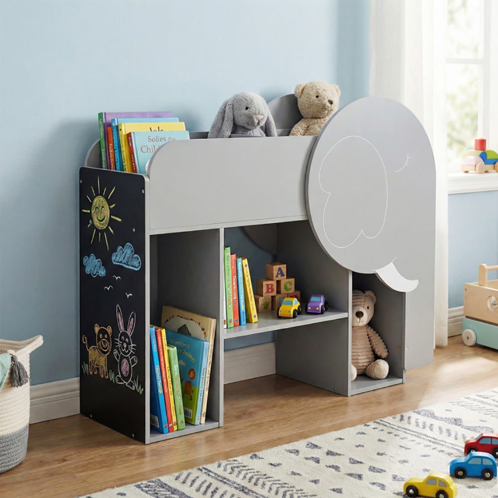 Montessori Bookshelf With Elephant Shape 3-Tier Toddler Toy Storage