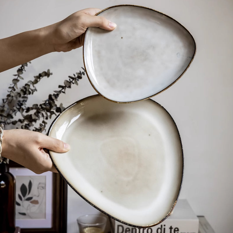 Ceramic Irregular Triangle Plate and Bowl Set - 8 Inch and 10.5 Inch Dinnerware