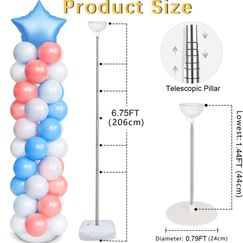 Telescopic Pole Stand for Balloons and Decorations, 2 Meters