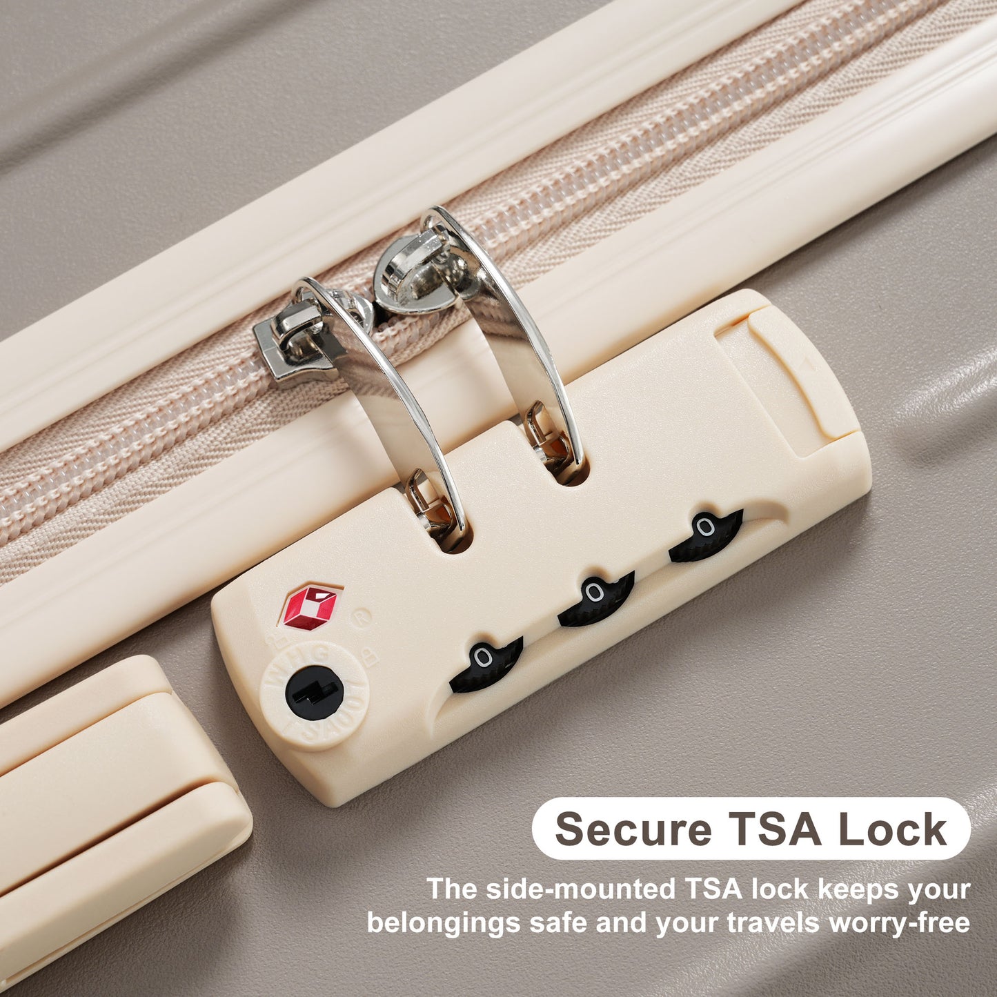 Premium ABS Travel Luggage Set - 3-Piece with TSA Lock, Light Grey