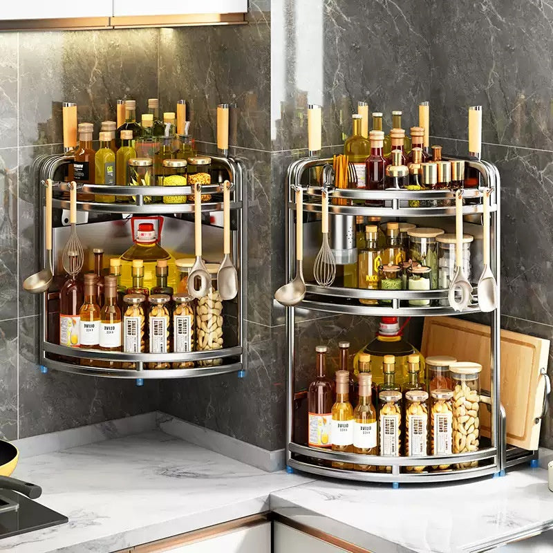 Stainless Steel Kitchen Seasoning Rack with Countertop Storage - Multiple Colors & Styles