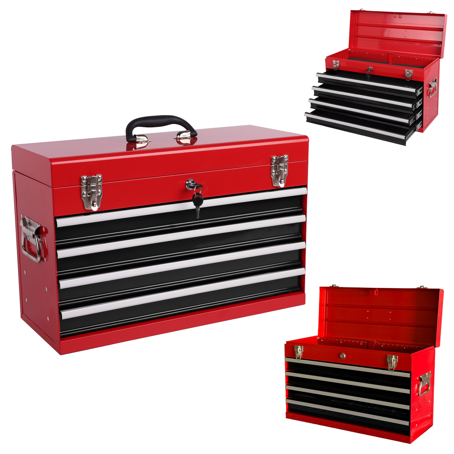 Heavy Duty Metal Tool Box 21-Inch with 4 Drawers and Locking System