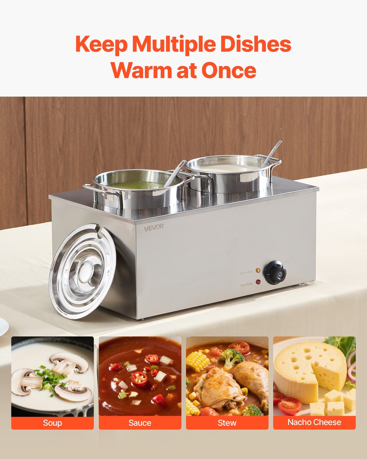 Commercial Soup Warmer Station with 2 6.34 Qt Soup Pots - Adjustable Temp Food Warmer