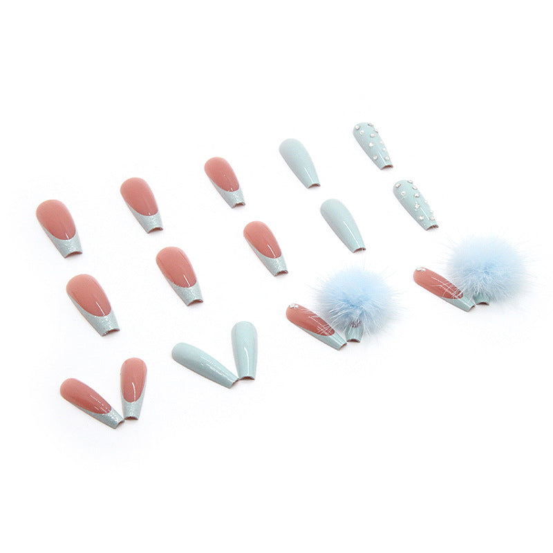 Cute Ballet Nail Stickers with Fur Ball Glue