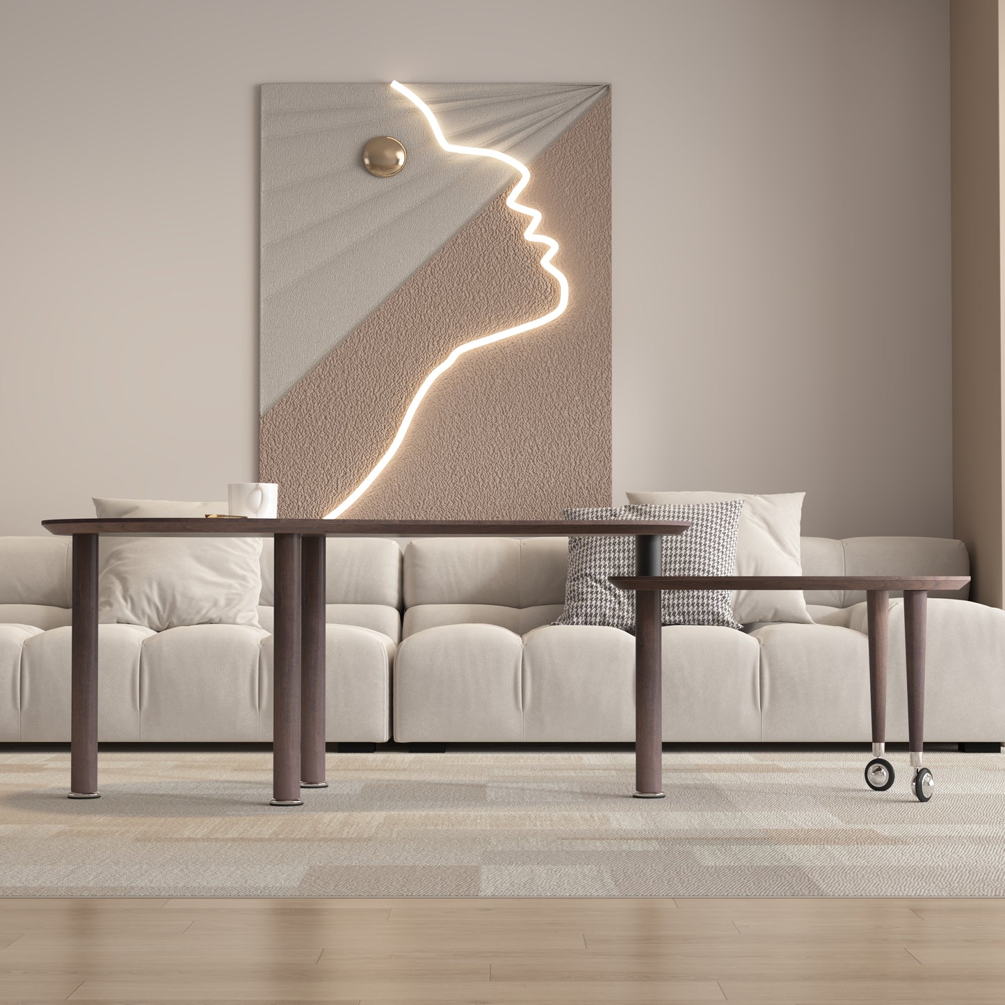 360 Degree Rotatable Coffee Table - Walnut OAK Veneer Top