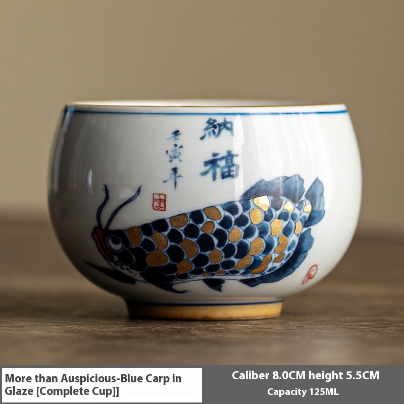 Chinese Style Ceramic Tea Cup Set with Multiple Variants - Retro Fish Design