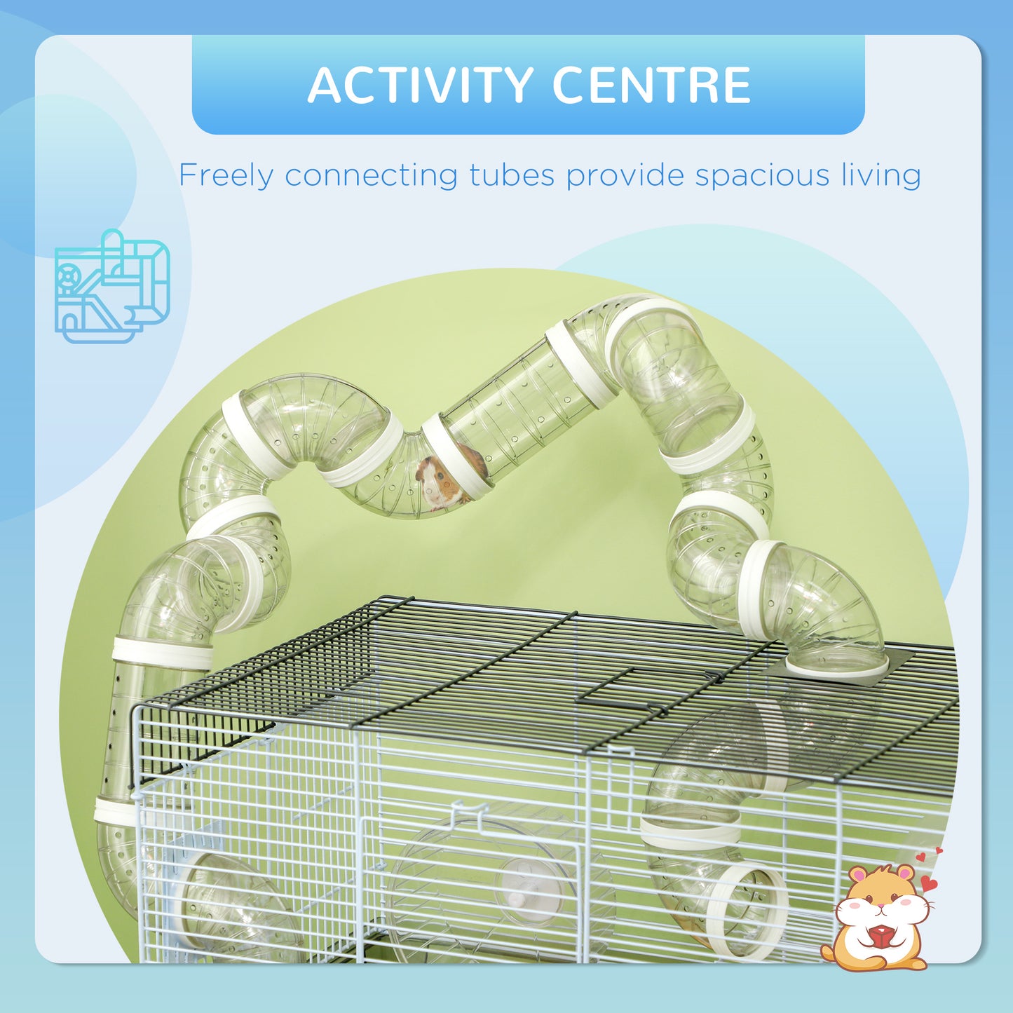 Small Animal Cage for Gerbils & Dwarf Hamsters with Tubes Exercise Wheel Food Dish