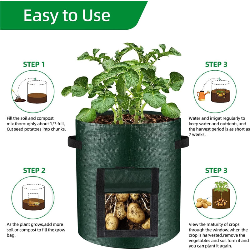 6 Pack 10 Gallon Heavy Duty Garden Potato Grow Bags with Handles & Flap