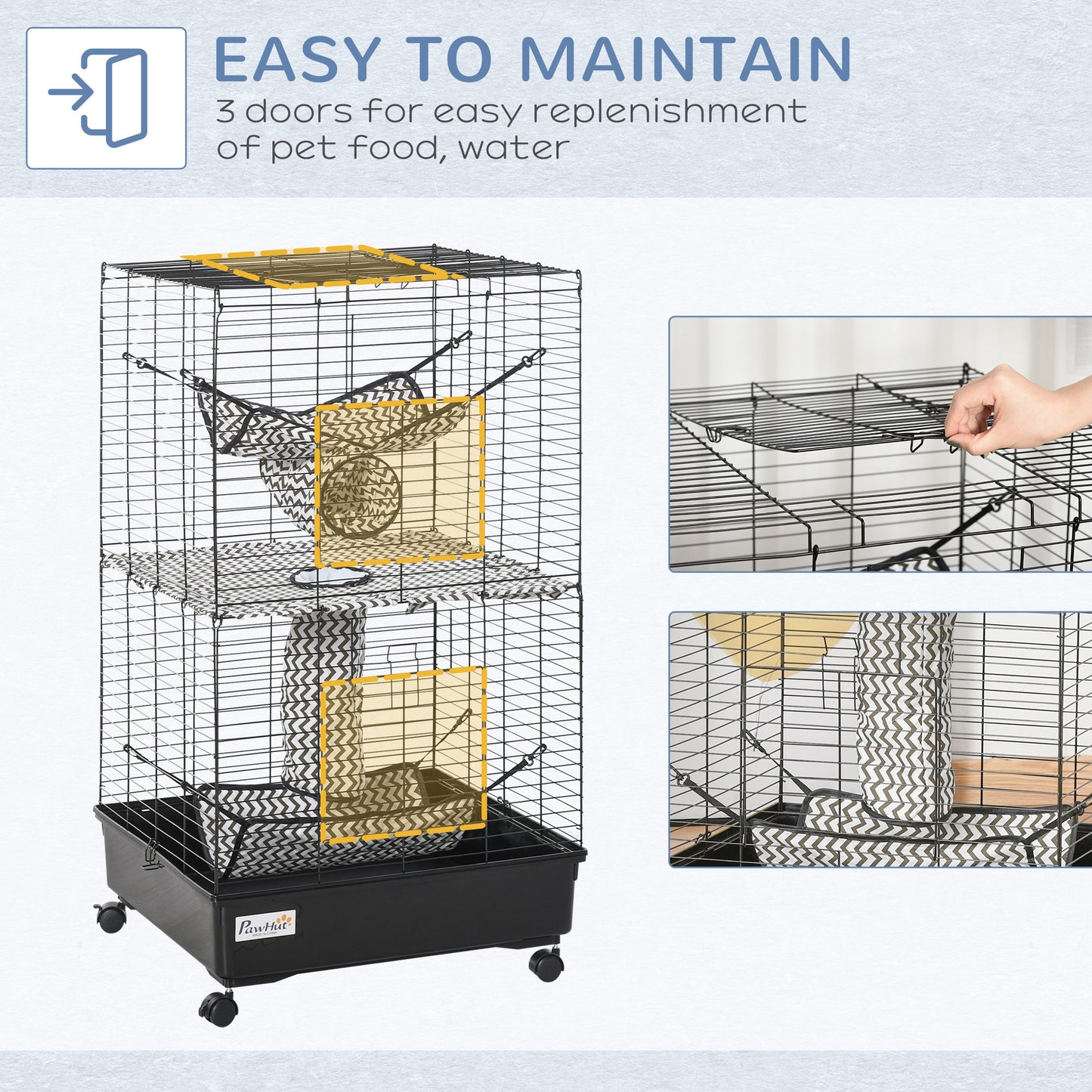 42-Inch Small Animal Ferret Cage with Wheels Tunnels & Hammocks