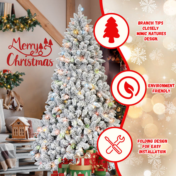 4ft Flocked Christmas Tree with Colorful LED Lights & Hinged Base