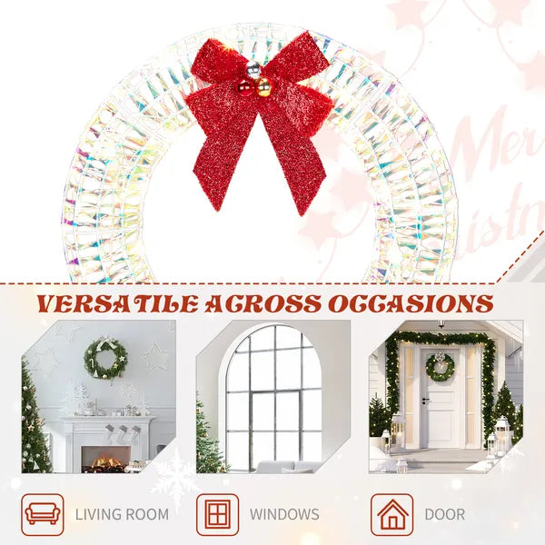 24-Inch Pre-Lit Iridescent Christmas Wreath with LED Lights