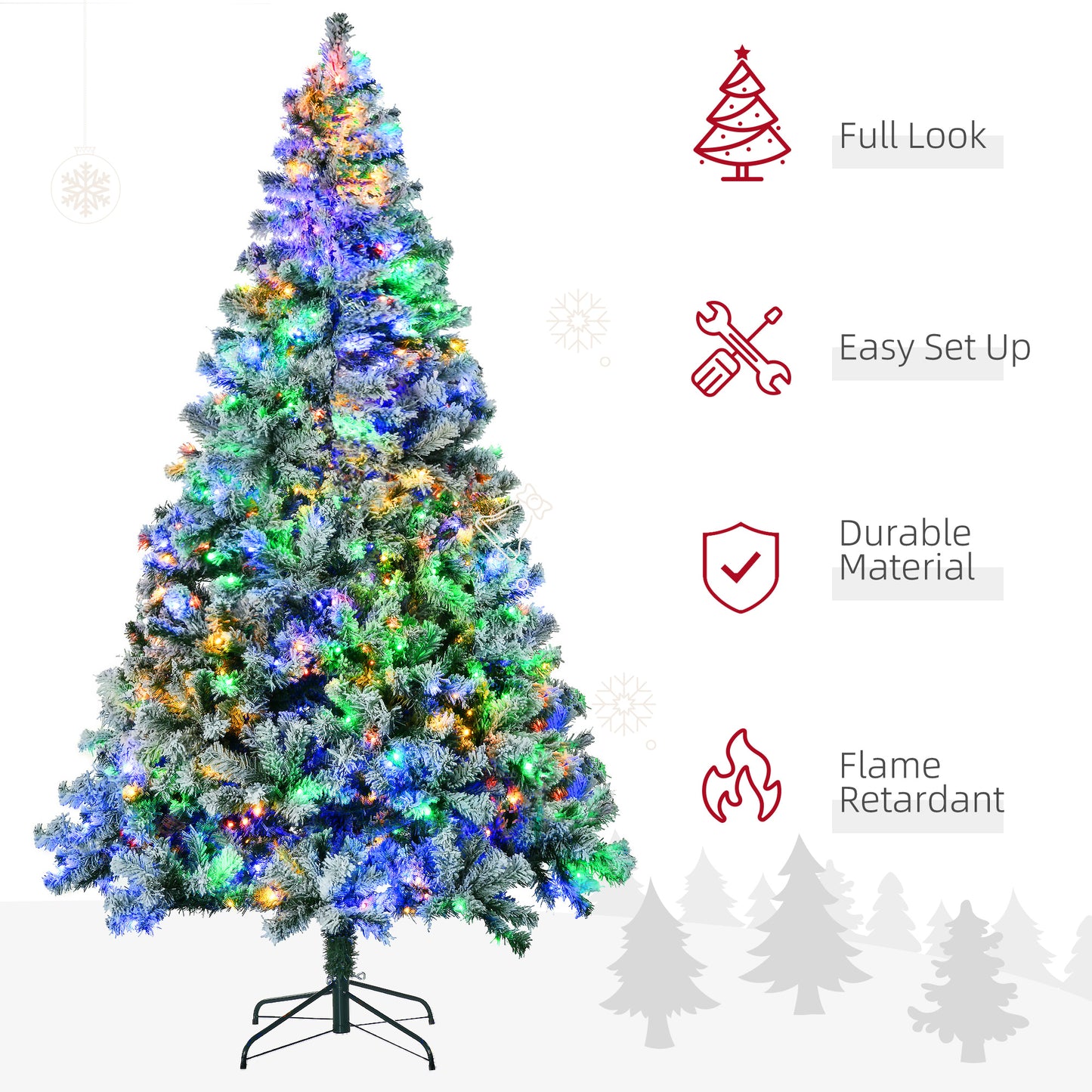 7.5ft Artificial Snow Christmas Tree with LED Lights - Green