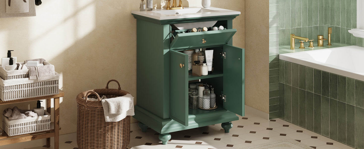 24" Modern Bathroom Vanity with Tip-Out Drawer - Green
