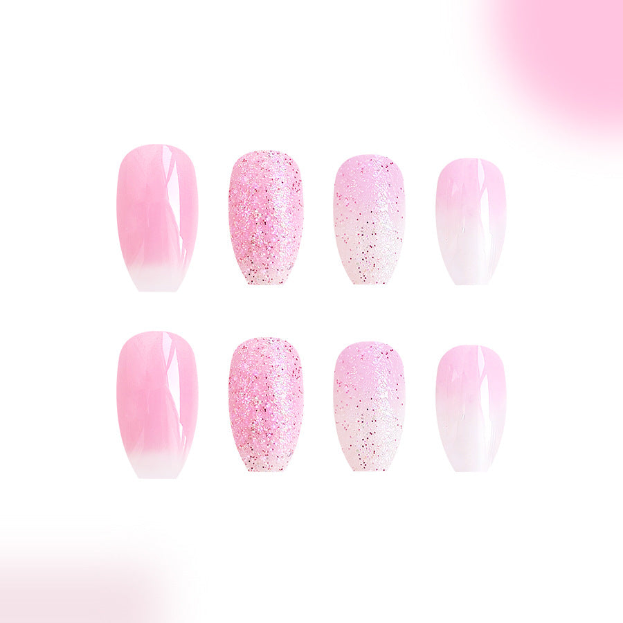 Glossy Glitter Nail Stickers Short Trapezoid Gradient Color for Nail Art