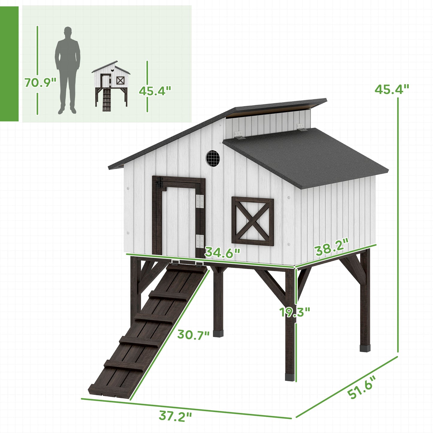 Elevated Chicken Coop with Nesting Box and Ramp - All-Weather Bird House