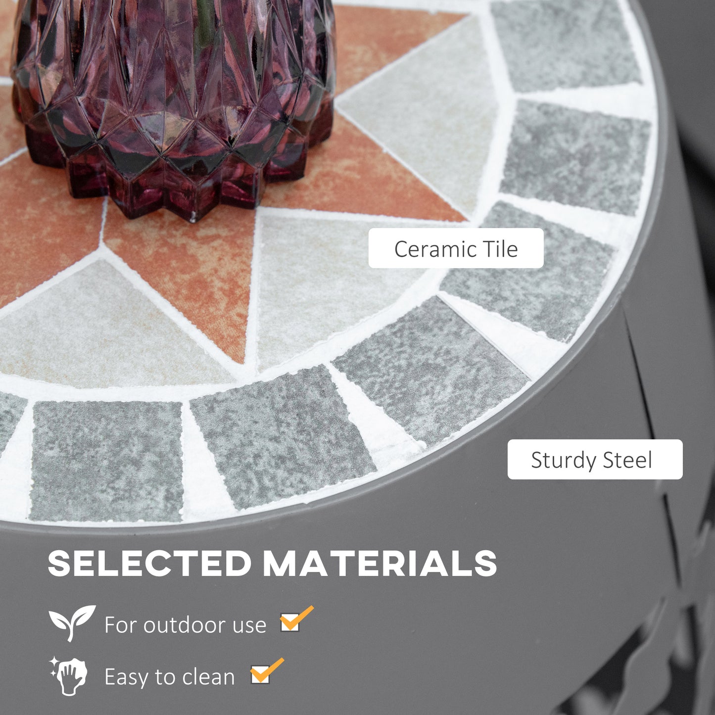 Round Mosaic Outdoor Stool - Gray Ceramic Accent Table