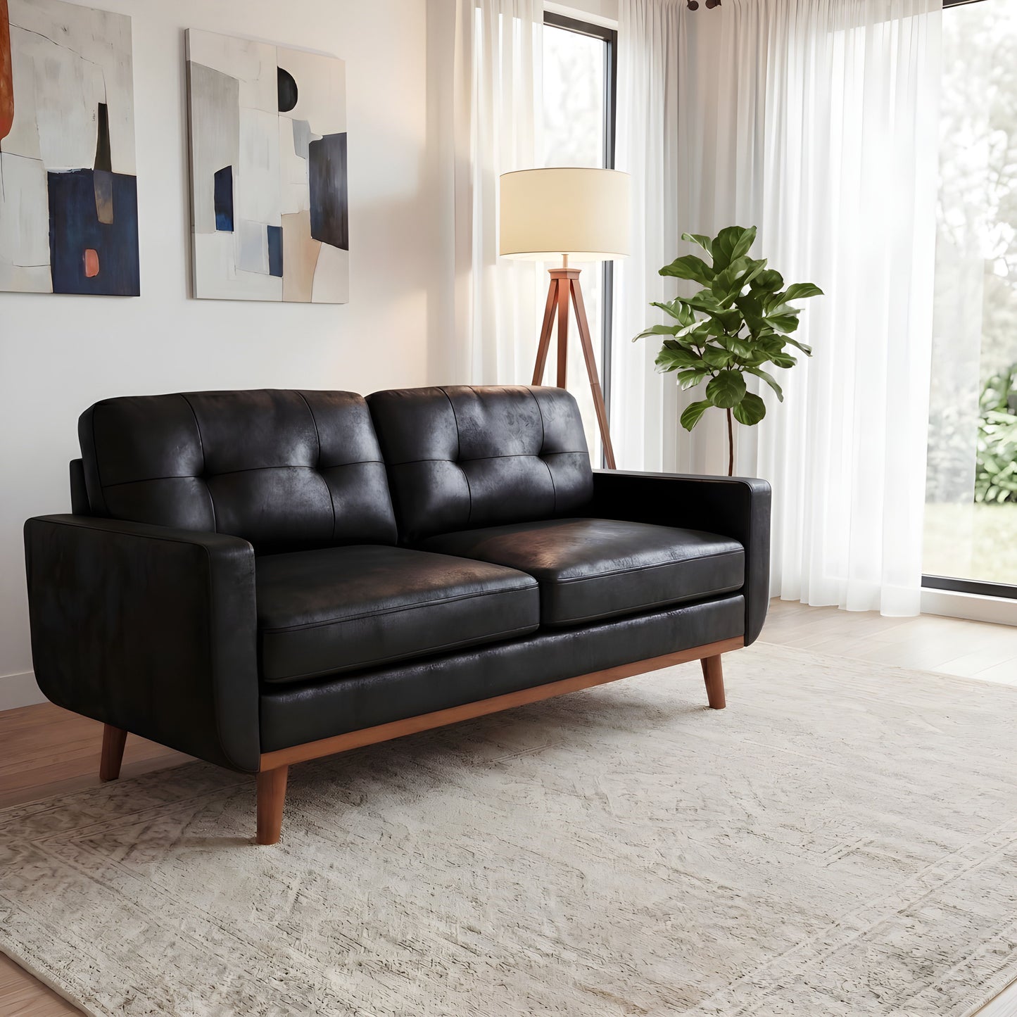 65-Inch Modern Minimalist Two-Seater Sofa - Black