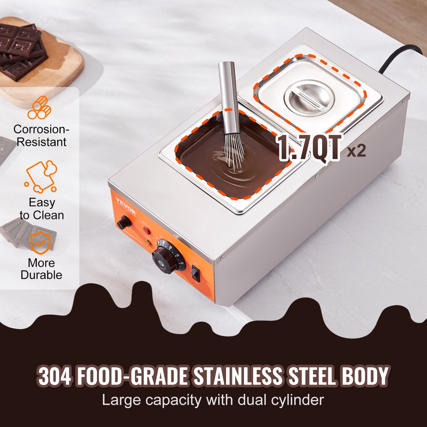 Chocolate Tempering Machine 9 Lb Capacity with Dual Tanks & Adjustable Temp Control