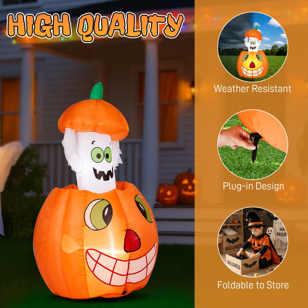 2.8FT Inflatable Animated Pumpkin Ghost with LED Lights