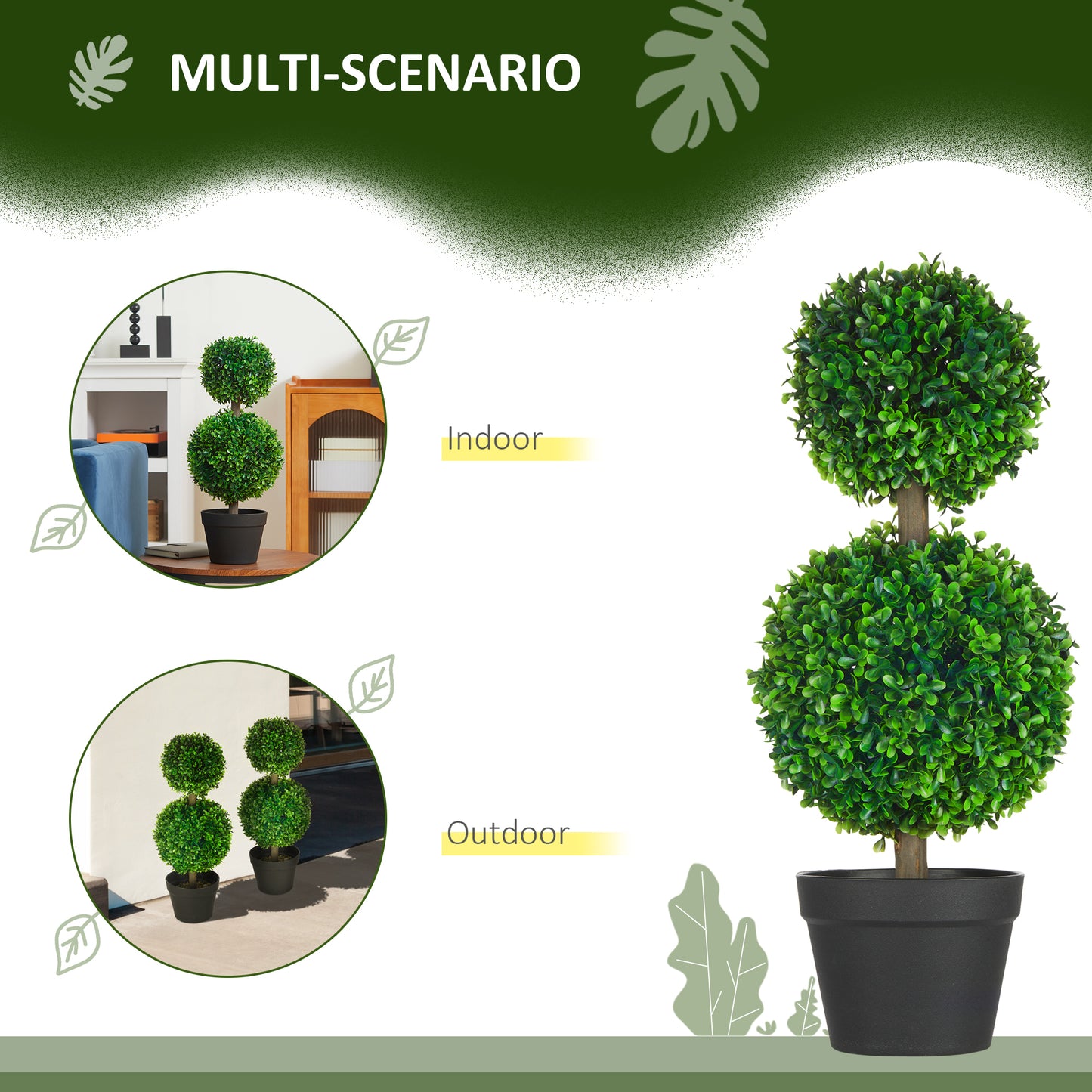 Artificial Boxwood Ball Topiary Tree Set - 23.6" Green - 2 Pcs